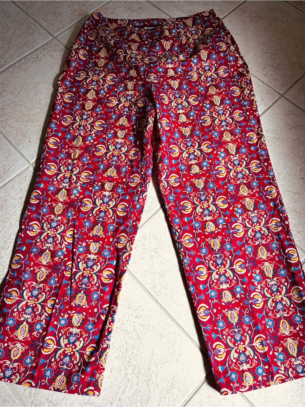 Hanna Andersson Red Floral-Pattern Cropped Cotton Blend Side Zipper Pants
